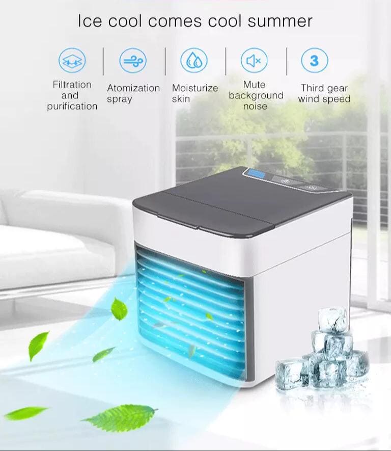 Mini USB Air Conditioner, Rechargeable Air Cooler With 3 Speeds, 7 LED Lights & Evaporative Humidification Mini USB Air Conditioner, Rechargeable Air Cooler With 3 Speeds, 7 LED Lights & Evaporative Humidification